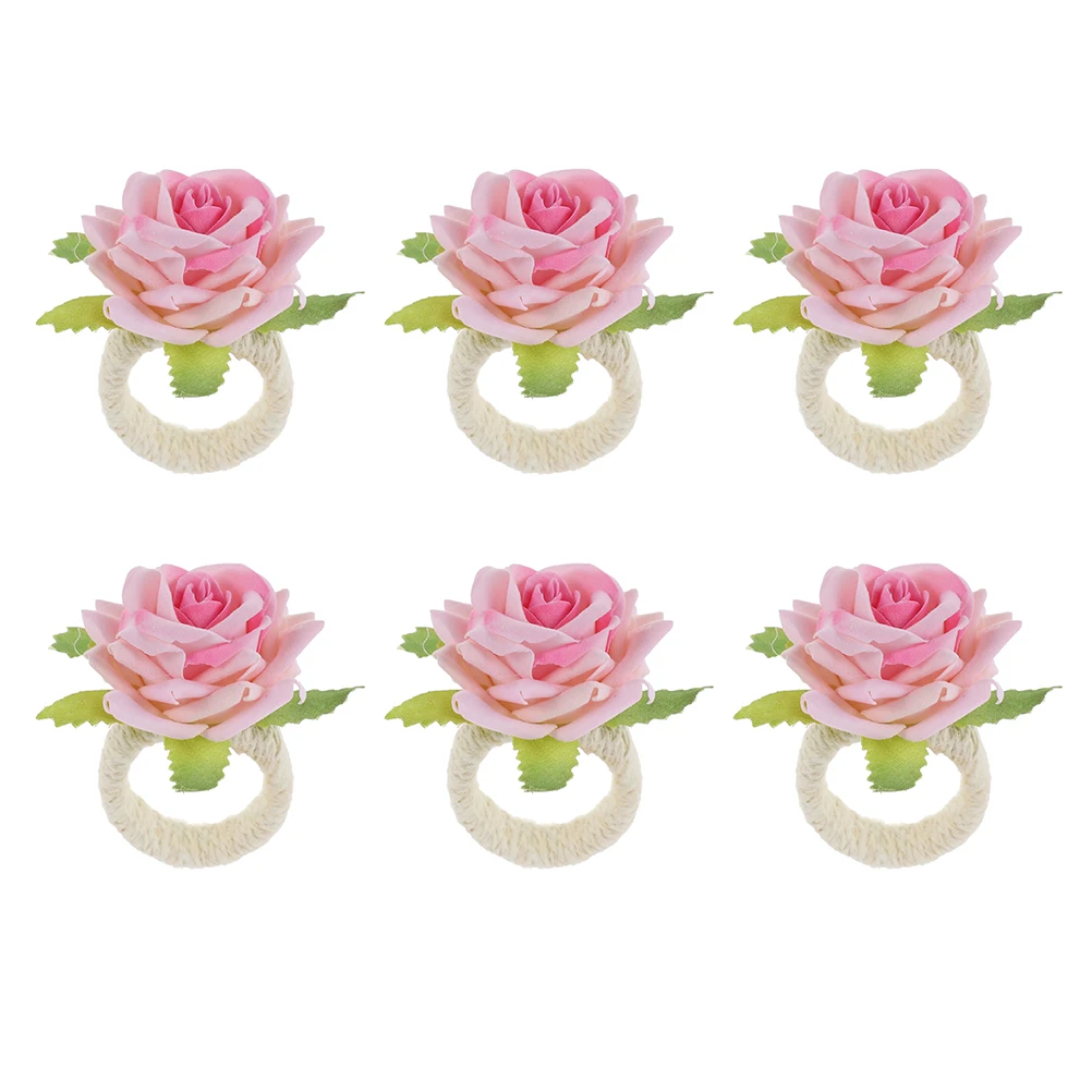 

6Pcs Rose Napkin Rings Exquisite Simulation Flower Buckles for Wedding Dinner Party Table Decor Elegant Napkin Holders Hotel
