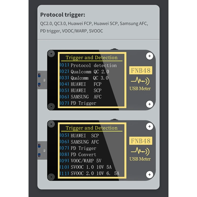 FNB48 PD Trigger Voltmeter Amperemeter Current Voltmeter USB Tester QC4 PD3.0 2.0 Charging Protocol Capacity Test