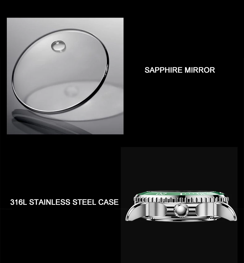 Lobinni ผู้ชายนาฬิกาอัตโนมัติ 41.5 มม.นาฬิกาข้อมือ 100 M กันน้ํา Sapphire Mirror เซรามิค BEZEL Miyota 8215