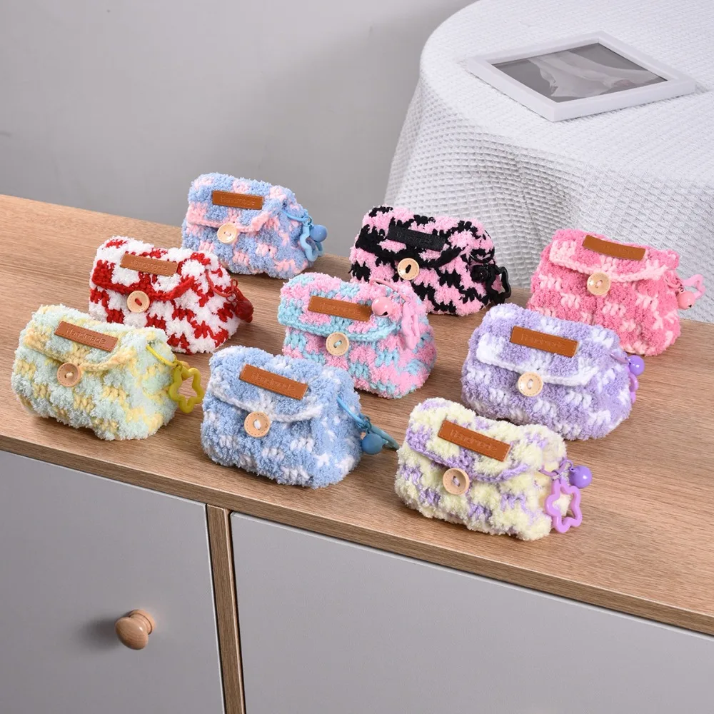 

Чехол для гарнитуры, вязаная сумка для наушников, плюшевая вязаная плюшевая сумка ручной работы, чехол для наушников, вязаная мягкая мини-сумка для наушников, сумка с подвеской