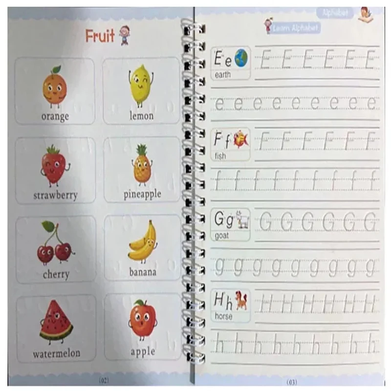 4 libri affondati Magic Copy Book Practice English Learning for Kids riutilizzabile Magical Copybook Tracing Book per la scrittura a mano del bambino