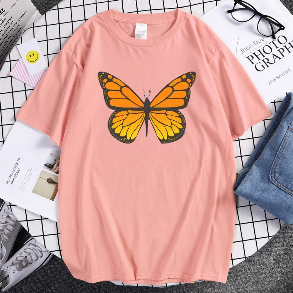 Yellow Beautiful Dead Leaf Butterfly Printed Man T-Shirt High Quality Tops Large Size T-Shirt O-Neck Comfortable Tshirts Men's