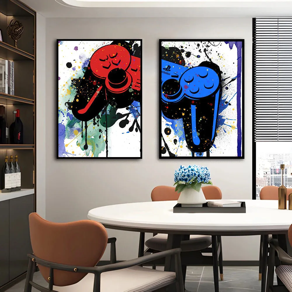 Ink Water Style Game Handle Wall Art Posters Popular Fashion Home Boys' Room Decor Canvas Painting Murals Pictures Print Artwork
