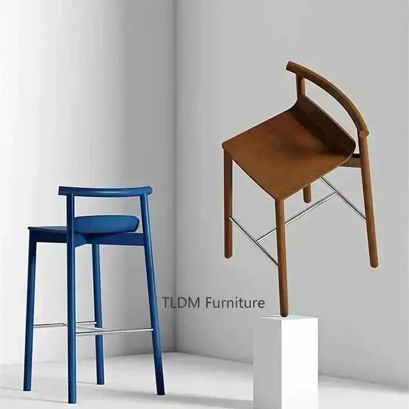

Stool Furniture Nordic Household Backrest Solid Counter Wood Designer Restaurant Bar Upscale Chairs Restaurant Wood Bar Chairzx