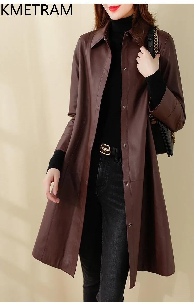 Echtes Leder Jacke Frau 100% Schaffell Dünne Jacken Frauen Luxus Mittlere Länge Leder Trenchcoat Herbst Kleidung 2025 Ettка