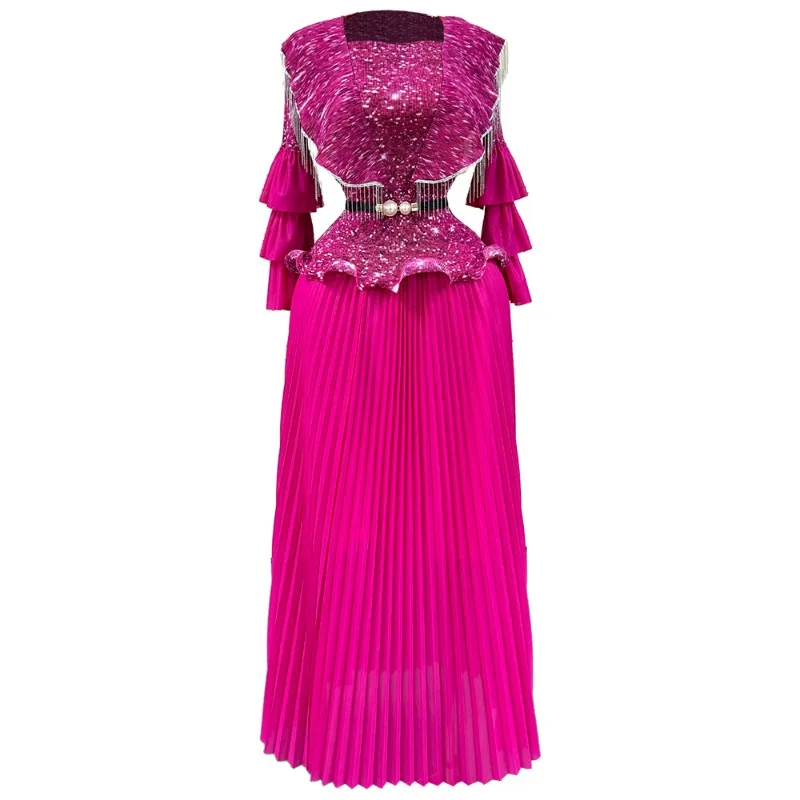 Miyake Pleated Original Skirt Set 2026 Summer New Evening Dress Square Neck Ruffled Loose Plus Size Print Fold 2-Piece Set Women - view 6