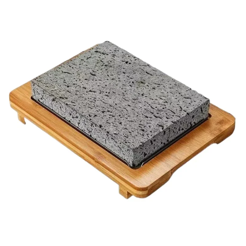 Natural Volcanic Rock Lava Stone Round Steak Stone BBQ Tray Cooking Outdoor Cookware Stone Serving Food Slate