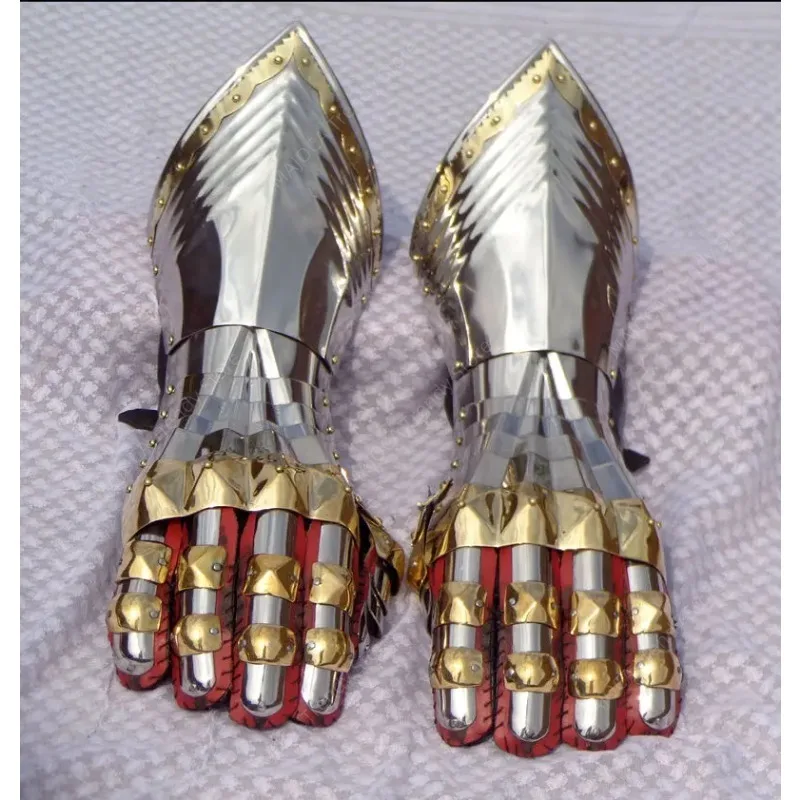 Wearable 15th Century Gothic Knight Gauntlets Articulated Steel Plate Armor Gloves with Brass Accents Medieval Reenactment/LARP