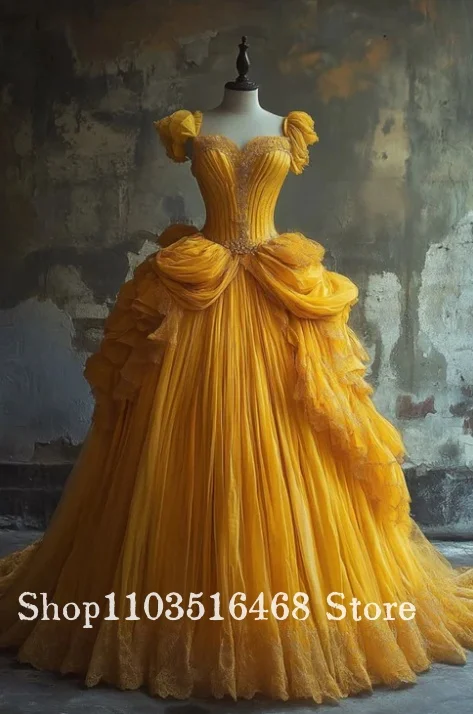 Bonito Vestido De baile Sweetheart amarillo tul largo Vestido para quinceañeras vestidos formales Vestido De 15 Anos dulce 16 Vestido personalizado