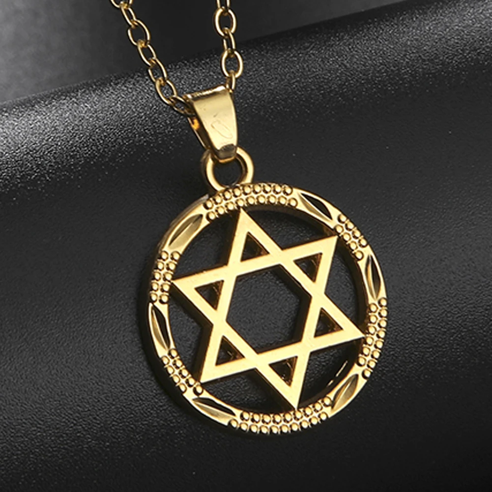 Dawapara Star of David Round Necklace Religious Jewish Pendant Judaica Medallion Necklace Hexagram Star Protection Amulet