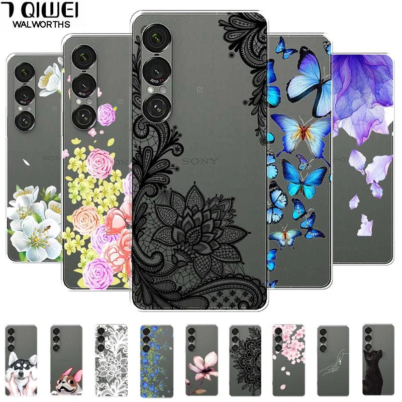 Caso de flor clara para sony xperia 1 vii 5g caso macio tpu silicone capa traseira para sony xperia1 vii transparente capa sony1vii
