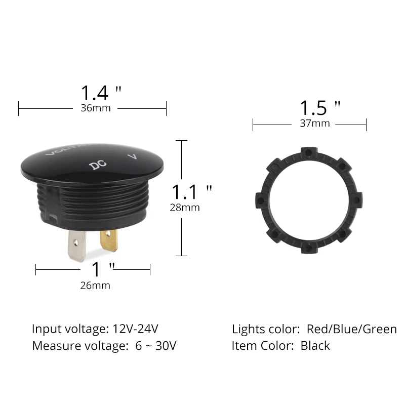 DC 5V-48 LED Digital Voltmeter Waterproof Round Voltage Meter Tester Digital Display Panel Display Voltmeter for Car Boat Marine