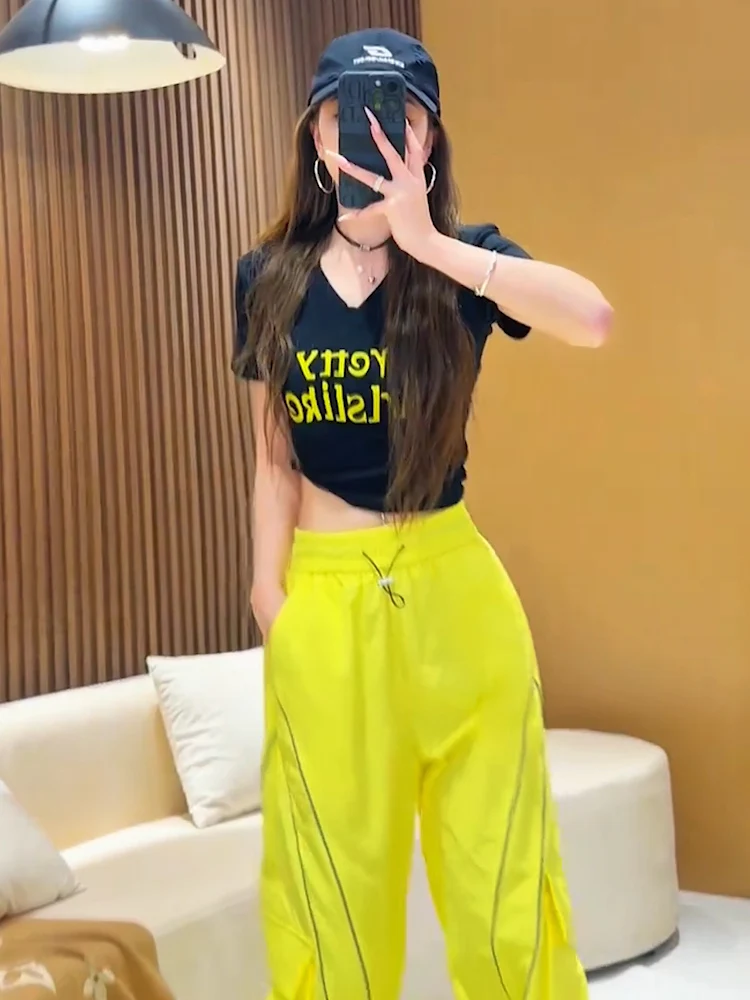 슬리밍 라지 사이즈 루즈핏 블라운드 네오트 스웨 여성 투피스 세트 아웃도어 피트니스 스포츠 와이드 레그 팬츠 세트