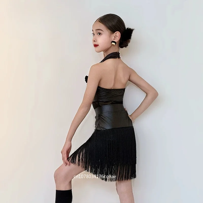 

New summerstyle girlschic dance suit for Latin dance girls training dress for practice highend separate frill skirt for children