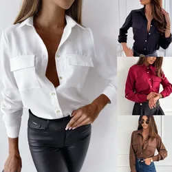 Elegant Women's White Blouses Spring Autumn Summer New Fashion Versatile Black Button Shirt Long Sleeve Shirt For Women Clothing