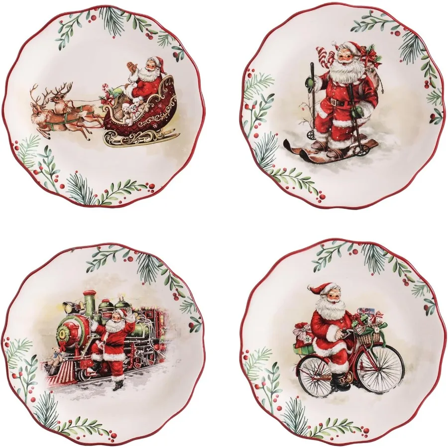 

Santa On The Way Scalloped Salad Plates Set of 4 8.75 Inch Ceramic Dessert Plates Ideal for Serving Salad Appetizers and Side D