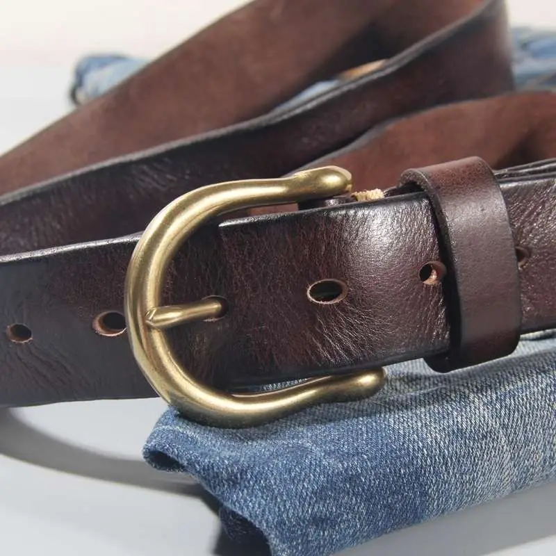 38-センチメートルメンズ馬蹄バックル本革ベルトヘッドレイヤー純粋な牛革銅バックルウエストベルトメンズジーンズストラップベルト