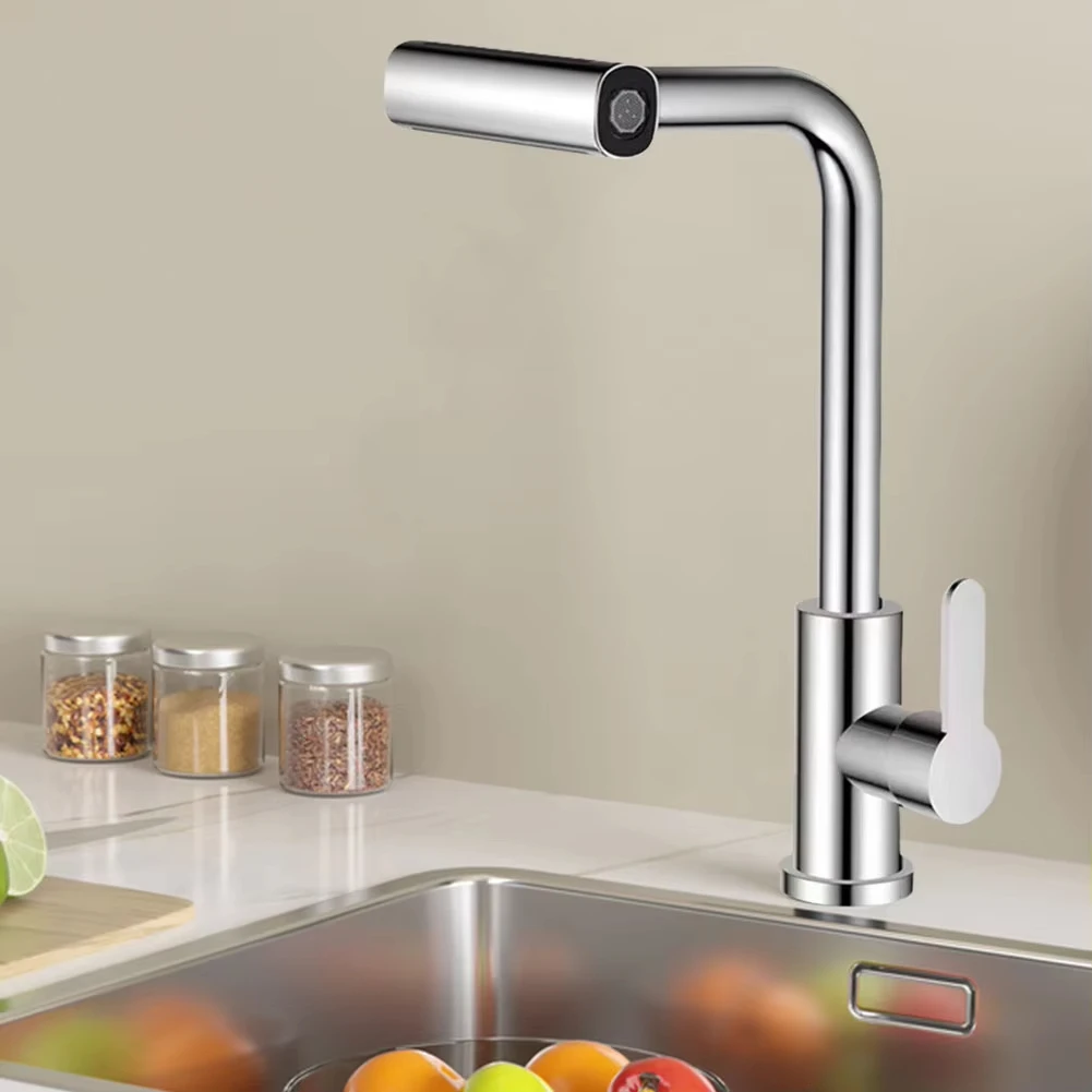 Silver Kitchen Faucet, Gray Rotating Waterfall Nozzle, Sink Mixer, Brushed Nickel Faucet Accessories, Four Functions