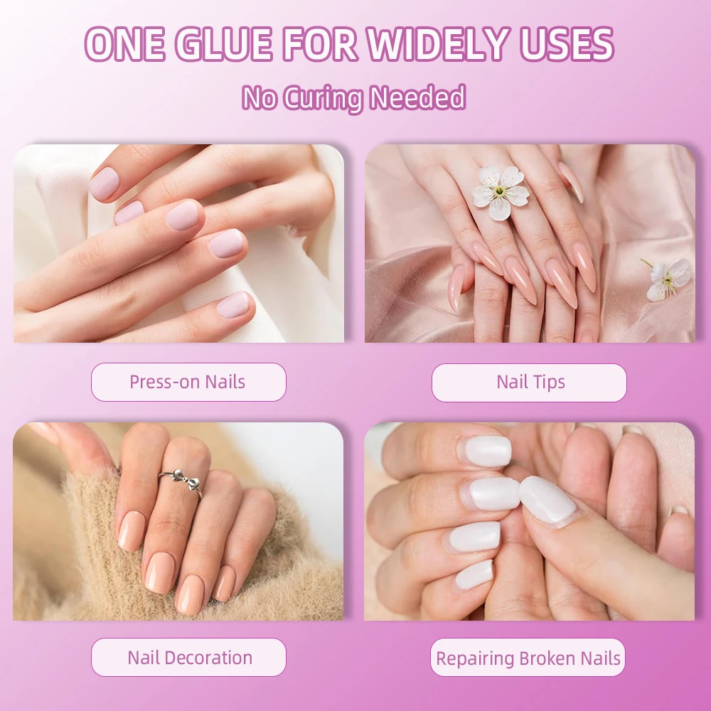 1Set Fast-Dry Adhesive Nail Glue 8ml Acrylic False Tips Rhinestone Brush-on Nail Bond Ultra Quick, Long Lasting False Nails Glue