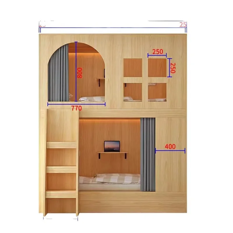 Space Capsule Bunk Bed Twin Over Twin Loft Bed with Ladder for Small Apartment Dormitory Hostel E-sports Hotel Space Saving