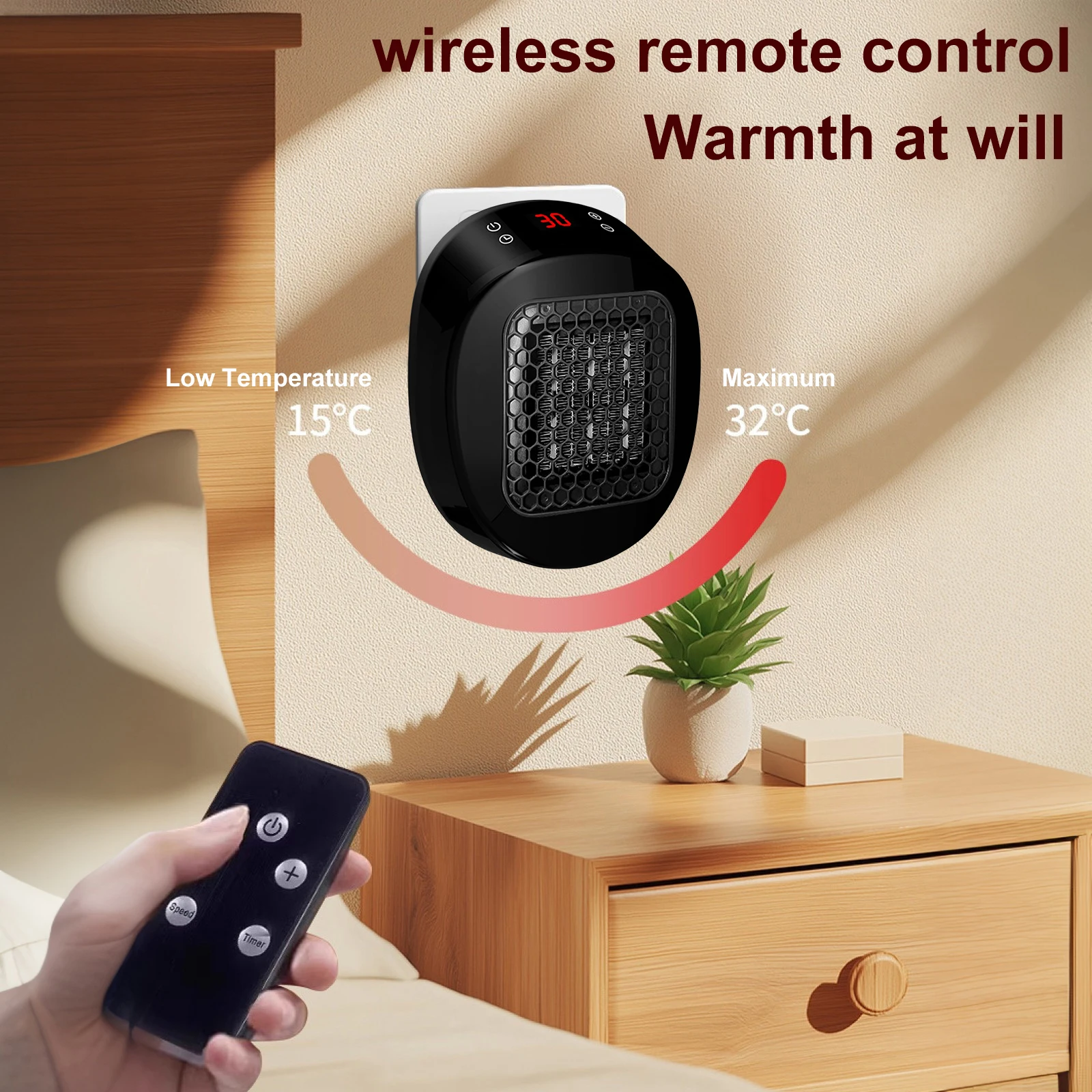 سخان مساحة بمنفذ الحائط مع مؤقت تحكم عن بعد 12 ساعة، سخان حائط كهربائي صغير لغرفة الحمام والمكتب وغرفة النوم والمنزل