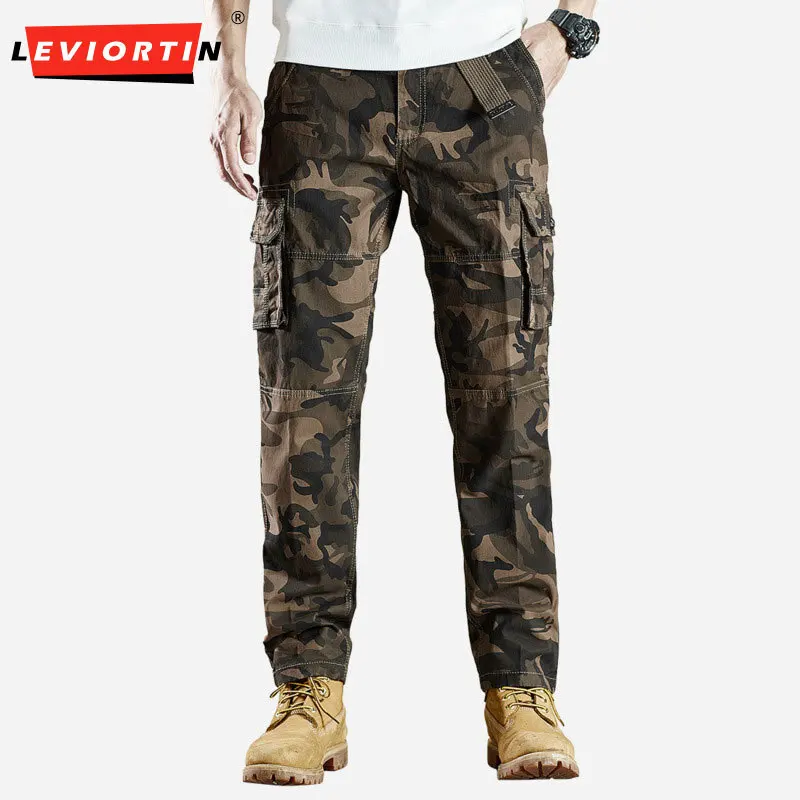 

American retro versatile loose straight leg casual pants for men's fashion outdoor camouflage multi pocket design workwear pants