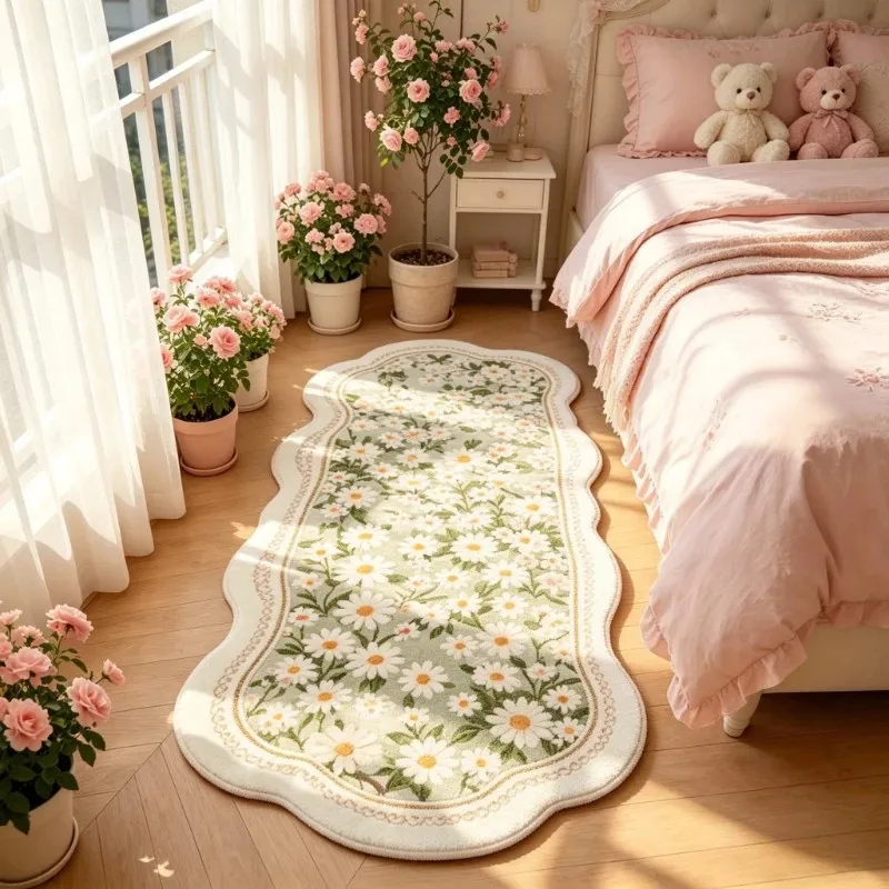 VIKAMA Irregular Pink Floral Rug Soft Fluffy Non-slip Washable for Bedroom Living Room Decor