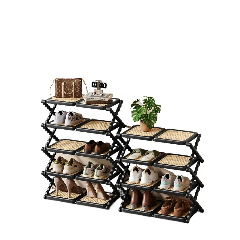 Household shoe rack multi-layer foldable, small and narrow entrance door against the wall