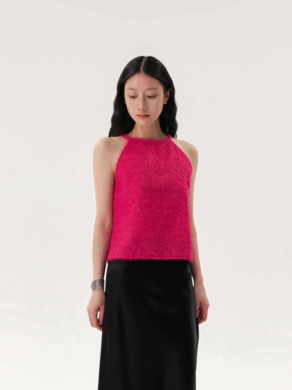 

Faionable ort Pink Babouche by Lin Chi Simple Design Tfeta Strap Vest Women's Sweet Sle Polyester Silk Blend