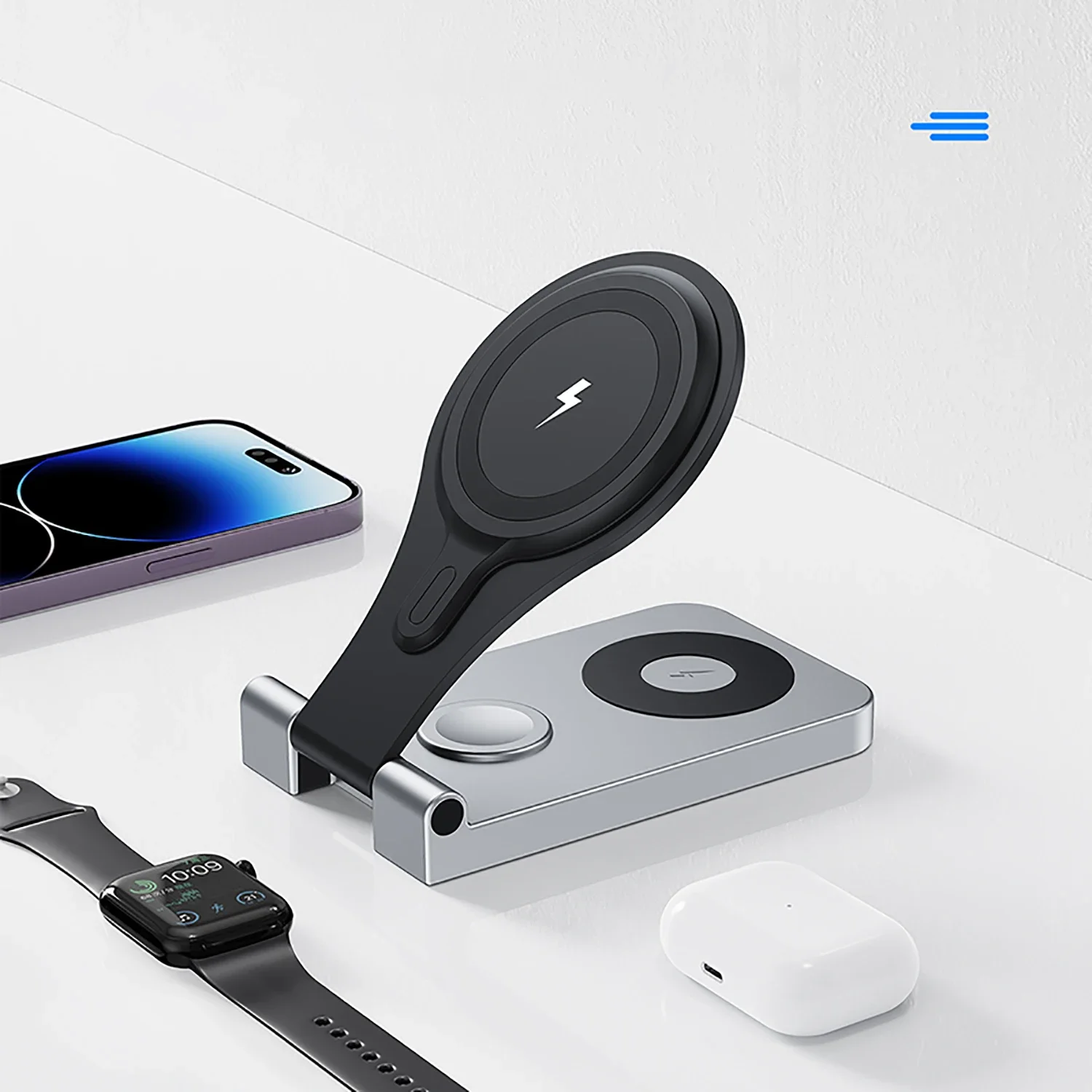 

New Trending 15W 10W 3 in1 Mobile Phone Wireless Charger Stand for Android 3 in 1Wireless Charging Watch earphone Charge