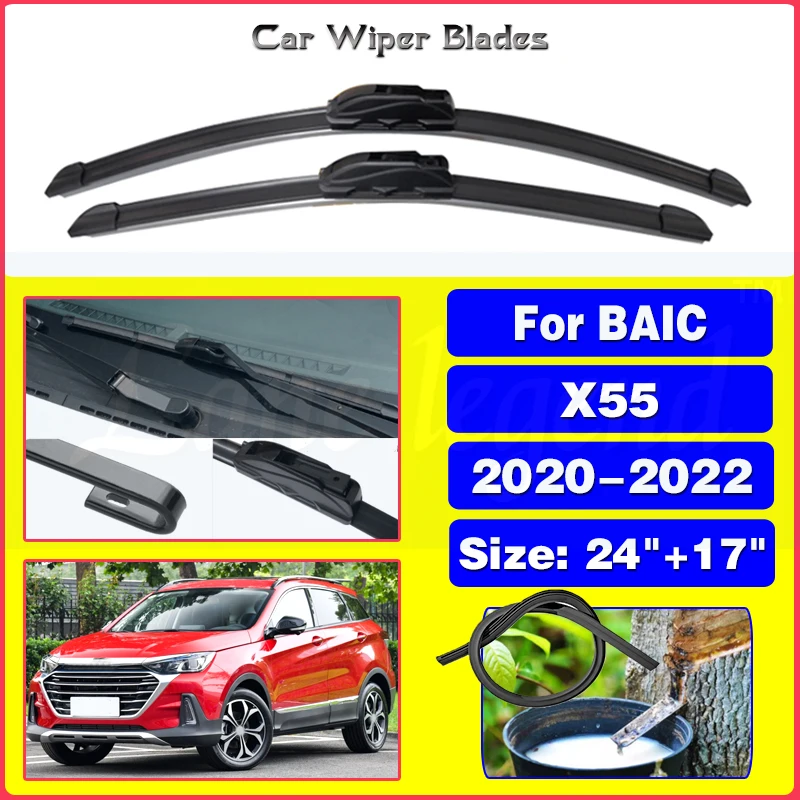 For BAIC X55 FL 2020 2021 2022 Model 1.5T Car Accessories Front Windscreen Wiper Blade Brushes Wipers U Type J Hooks 24