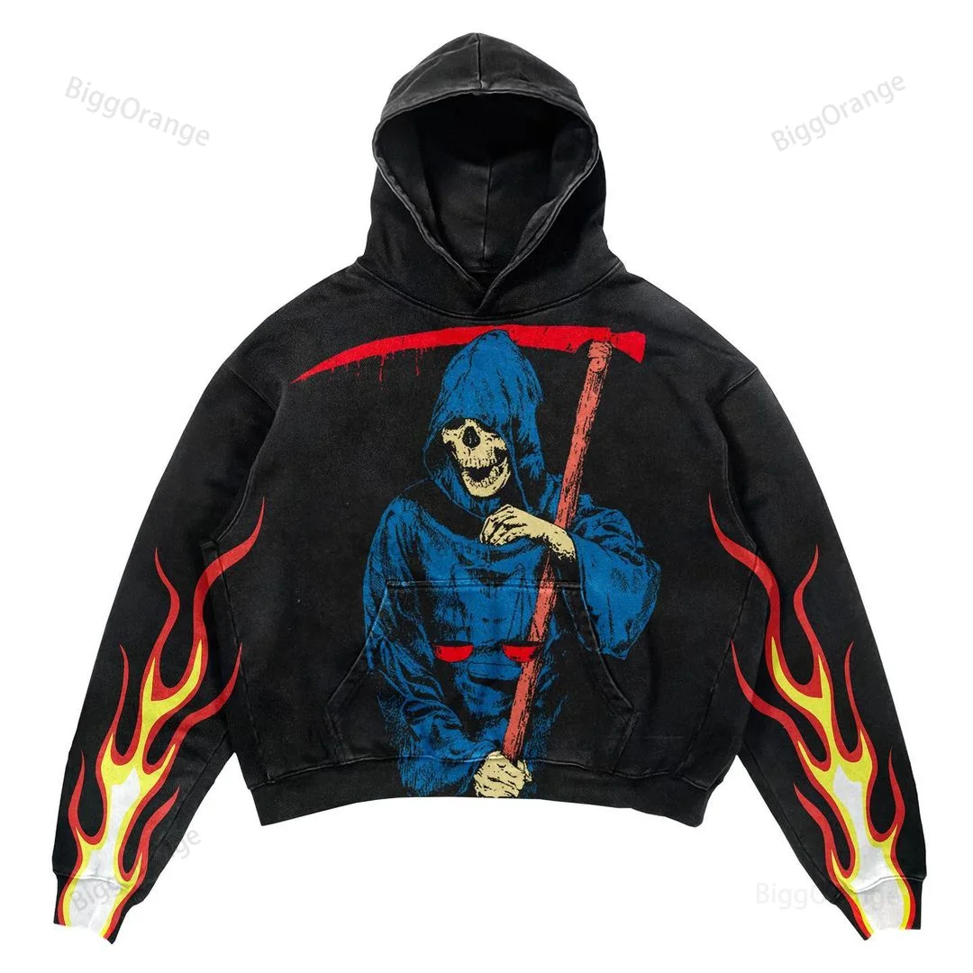 WARM oversized skull print men and women sweatshirt loose New Gothic style casual sweatshirts hip-hop all-match zipper hoodie