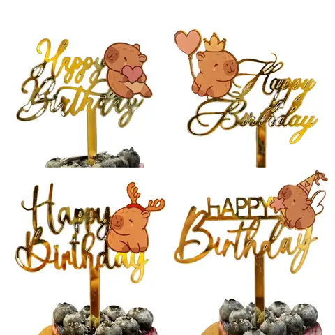 Capybara 케이크 토퍼 아크릴 만화 동물 생일 파티 장식 어린이를위한 베이비 샤워 축하 용품