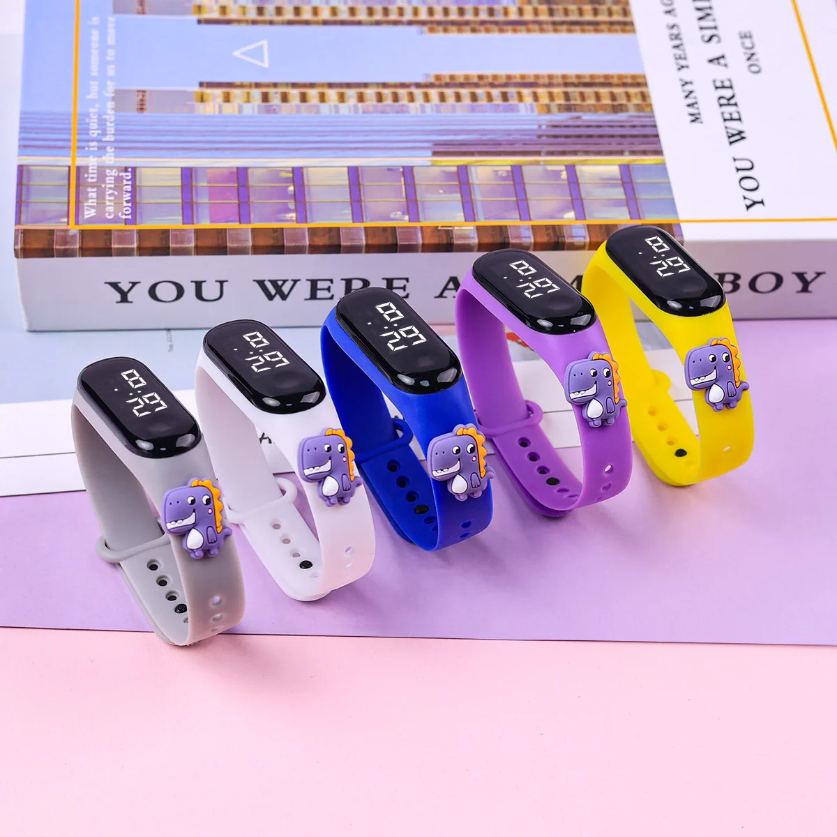 Cute Dinosaur 10 pcs Children Watches For Boys Bracelet Sports Touch LED 3D Doll Kids Watch Girls Women Waterproof Clock