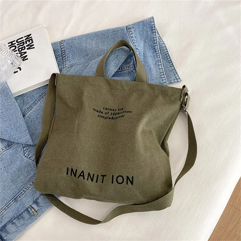 Fashionable Japanese Canvas Tote Bag with Letter Print, Large Capacity Casual Hand-held Shoulder Bags, Suitable for Commuting