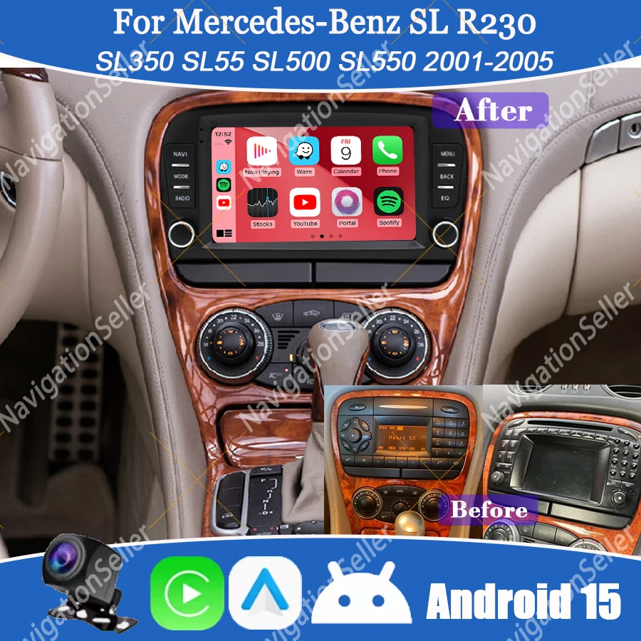 

VIGOHI Android Car Radio For Mercedes-Benz SL-Class SL350 R230 SL55 SL500 SL550 2001-2005 Stereo Upgrade Wireless CarPlay Screen