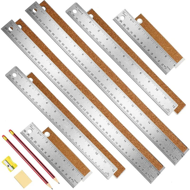 regua do metal do com cortica backing non slip borda reta escritorio e escola trabalho pcs aco inoxidavel 01