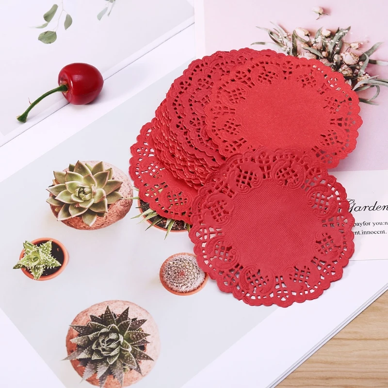3.5 ''สีดอกไม้ลูกไม้รอบกระดาษ Doilies Placemat CRAFT Doyleys งานแต่งงานวันเกิดตกแต่งบนโต๊ะอาหาร 100 PCS