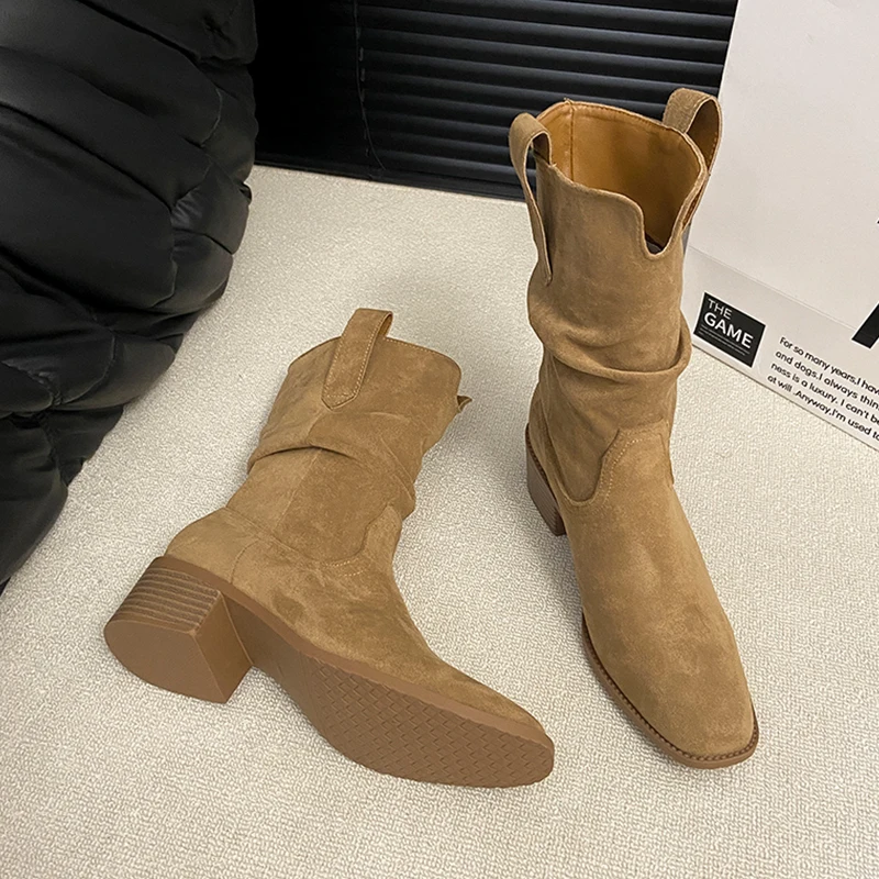 

Женские ботильоны, массивные замшевые ботинки челси, зимняя женская обувь, новинка 2025, модные модельные туфли-лодочки, роскошные зимние ботинки Botas Femme Zapatos