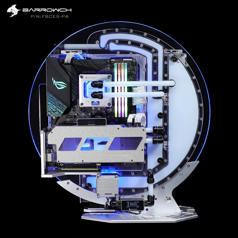 Barrowch STAR1 Series Circular Water Cooling Case, Limited Edition Gamer DIY House,PC Computer Open Chassis FBCES-PA