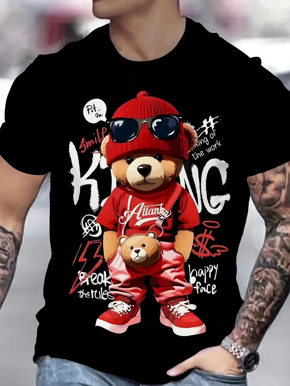 Lustiges Cartoon-Herren-T-Shirt mit 3D-Druck, Kurzarm, Mikroelastisch, Atmungsaktiv, Streetwear, Sommer, Lässig, Übergroßes T-Shirt, Herrenbekleidung