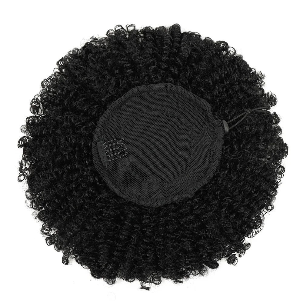 المرأة الاصطناعية الأفرو نفخة مجعد العقدة قصيرة غريب الرباط ذيل حصان Fummi حليقة الشعر التمديد قطع الشعر