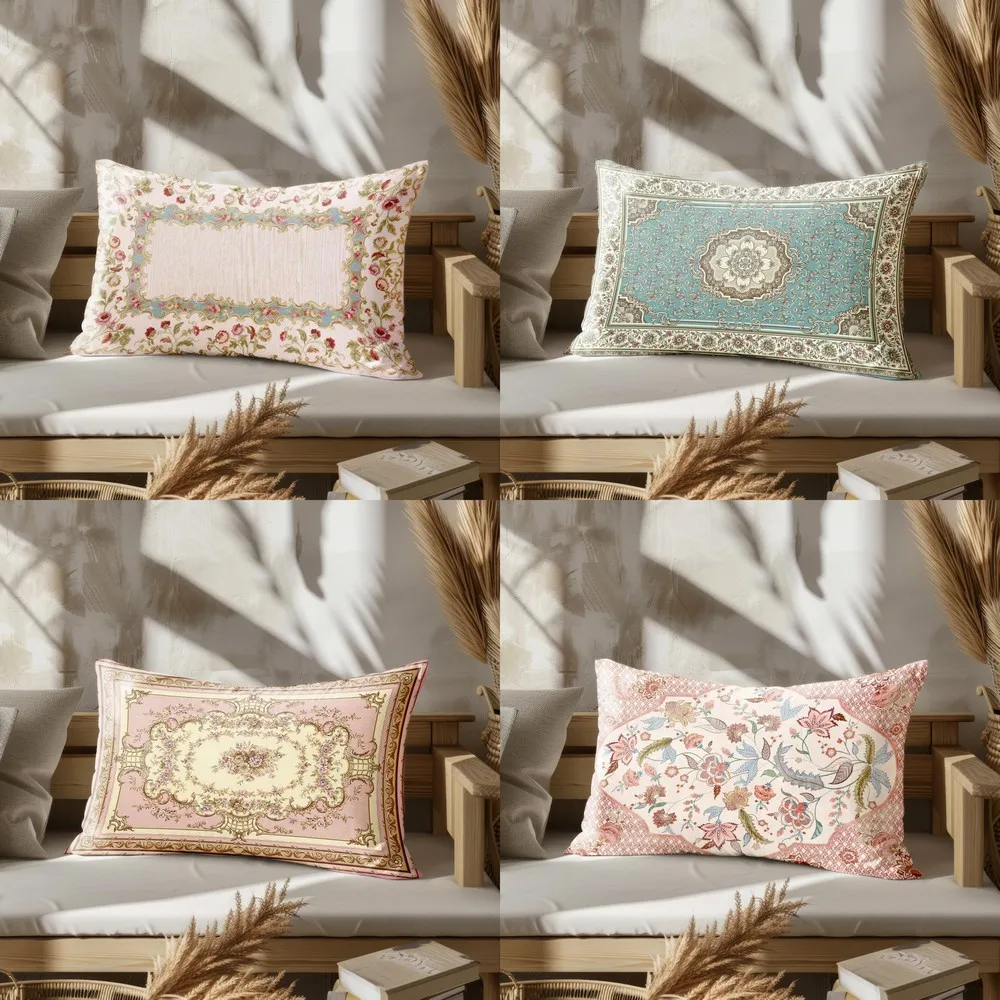 Home Decor Vintage Floral Patterned Pillowcases Suitable For Sofa Bedroom Car Pillow Cover Cushion Rectangular Back Cushion