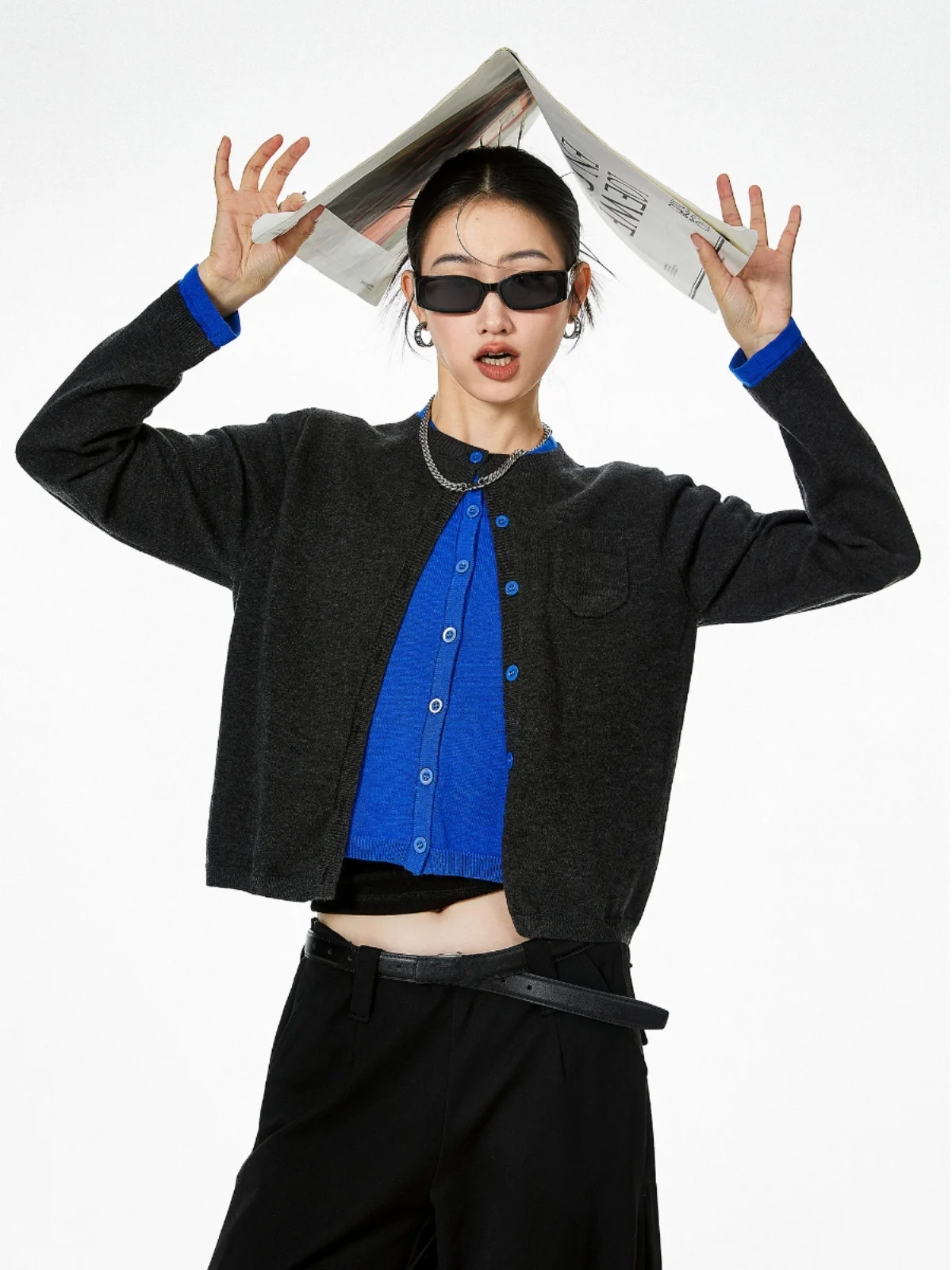 

Женское трикотажное пальто Long Sve в американском стиле ретро ICH MODE, повседневное пальто из нейлоновой ткани, круглое пальто на пуговицах