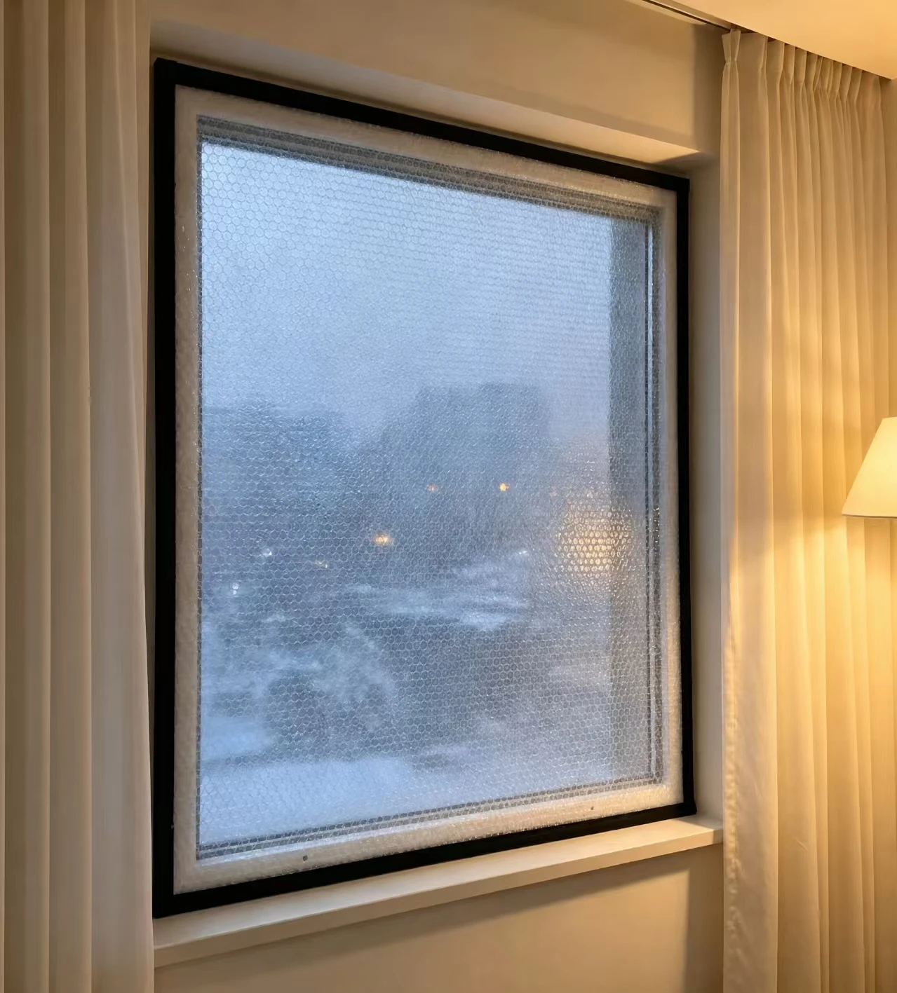 Double-layer thickened bubble insulation film for winter windproof and thermal protection, no drilling required for easy install