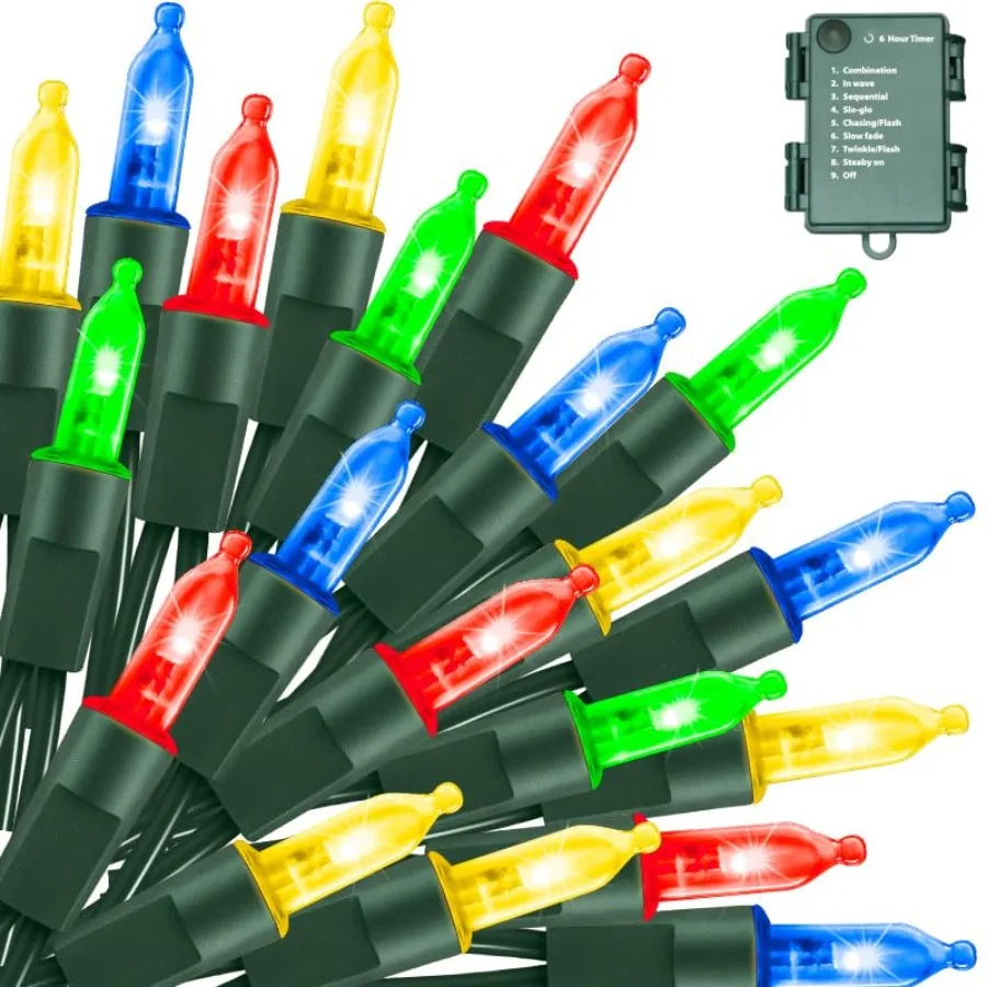 

Christmas Lights 2 Pack 18 Feet 50 LED Mini String Light with 8 Modes Waterproof Tree for Xmas Outdoor Holiday Party Garden Dec