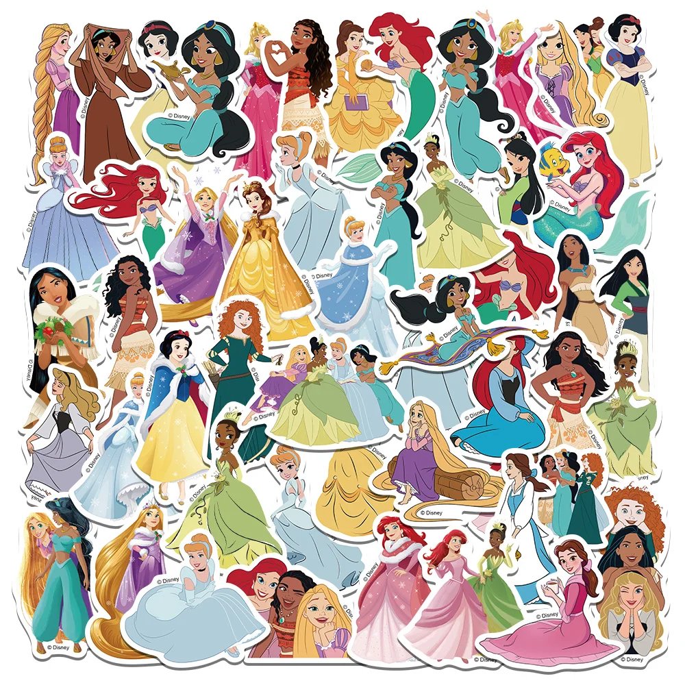 50PCS Disney Cute Cartoon Princess Stickers per DIY Diary Laptop bagagli Skateboard Graffiti decalcomanie Sticker Classic Toy