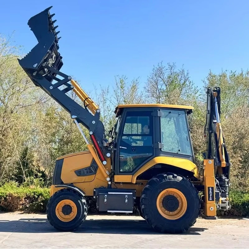 Farm Backhoe Loader Diesel Hydraulic Cabin A Frame Outriggers Front End Loader Digger Construction Farm Machinery