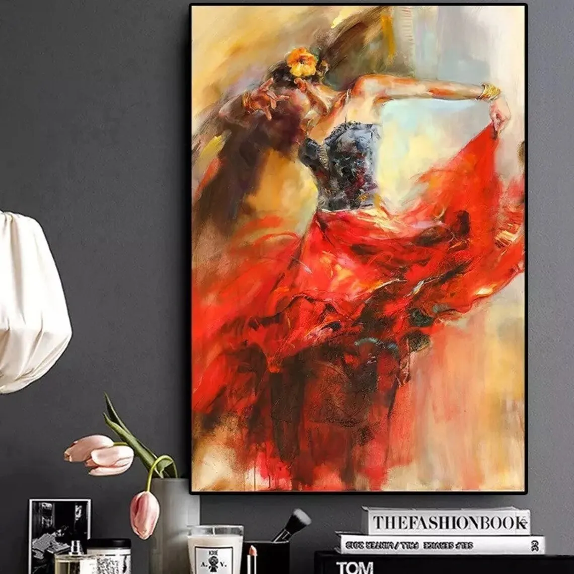 Pintura al óleo abstracta 100% pintada a mano, arte de pared, cuadro de chica bailando moderna y hermosa, lienzo, decoración de