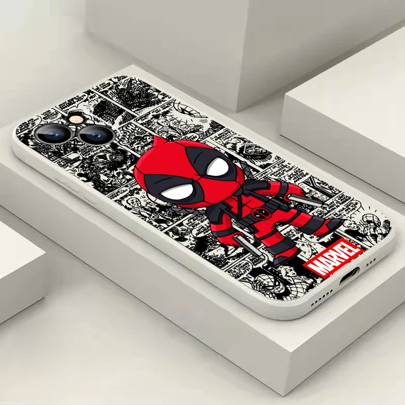 

Deadpool Cartoon Marvel For iPhone 15 14 7 8 Plus 13 12 11 Pro Max Mini X XR XS Max Phone Case Carcasa Back Black Coque Funda